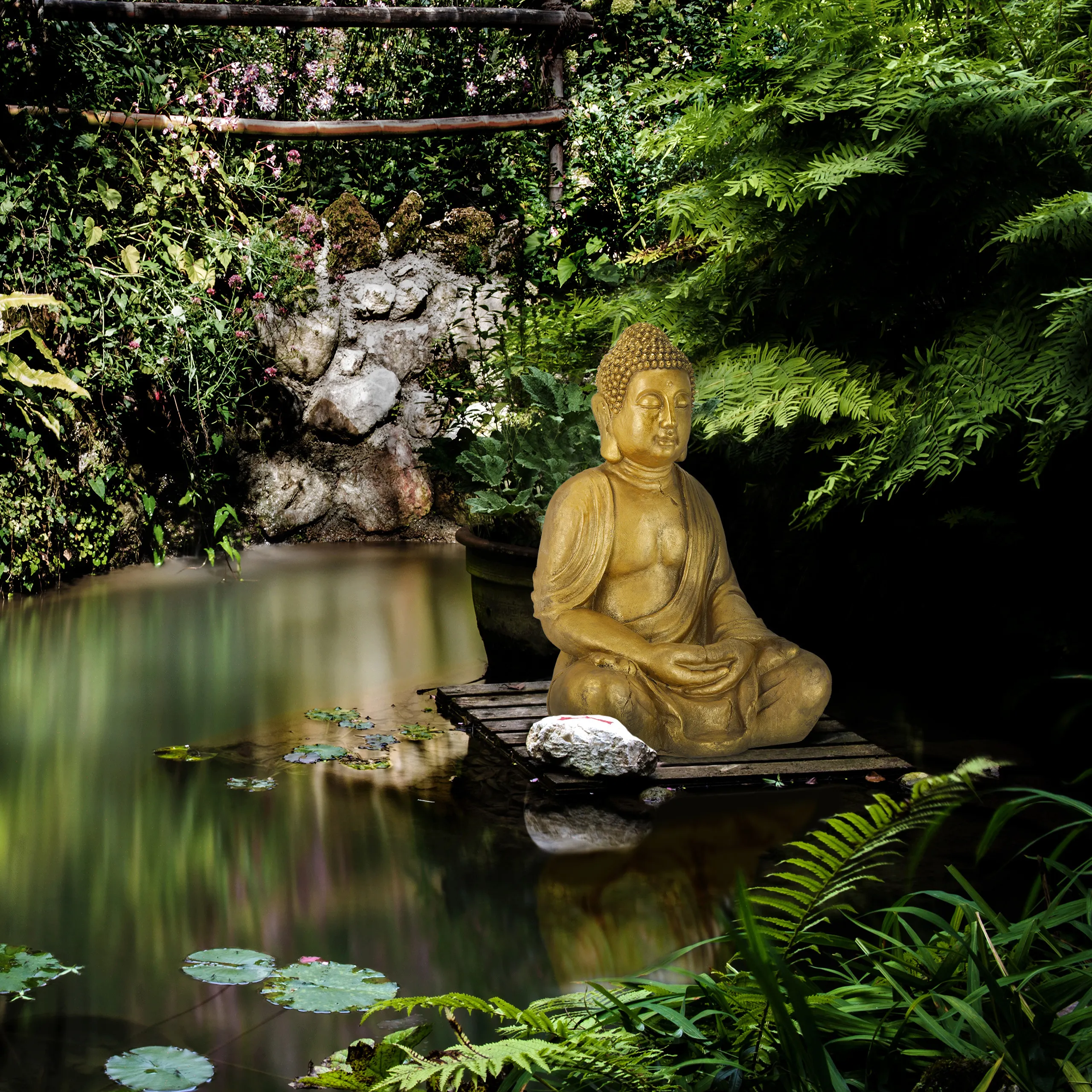 Große Buddha Figur Garten 70 cm