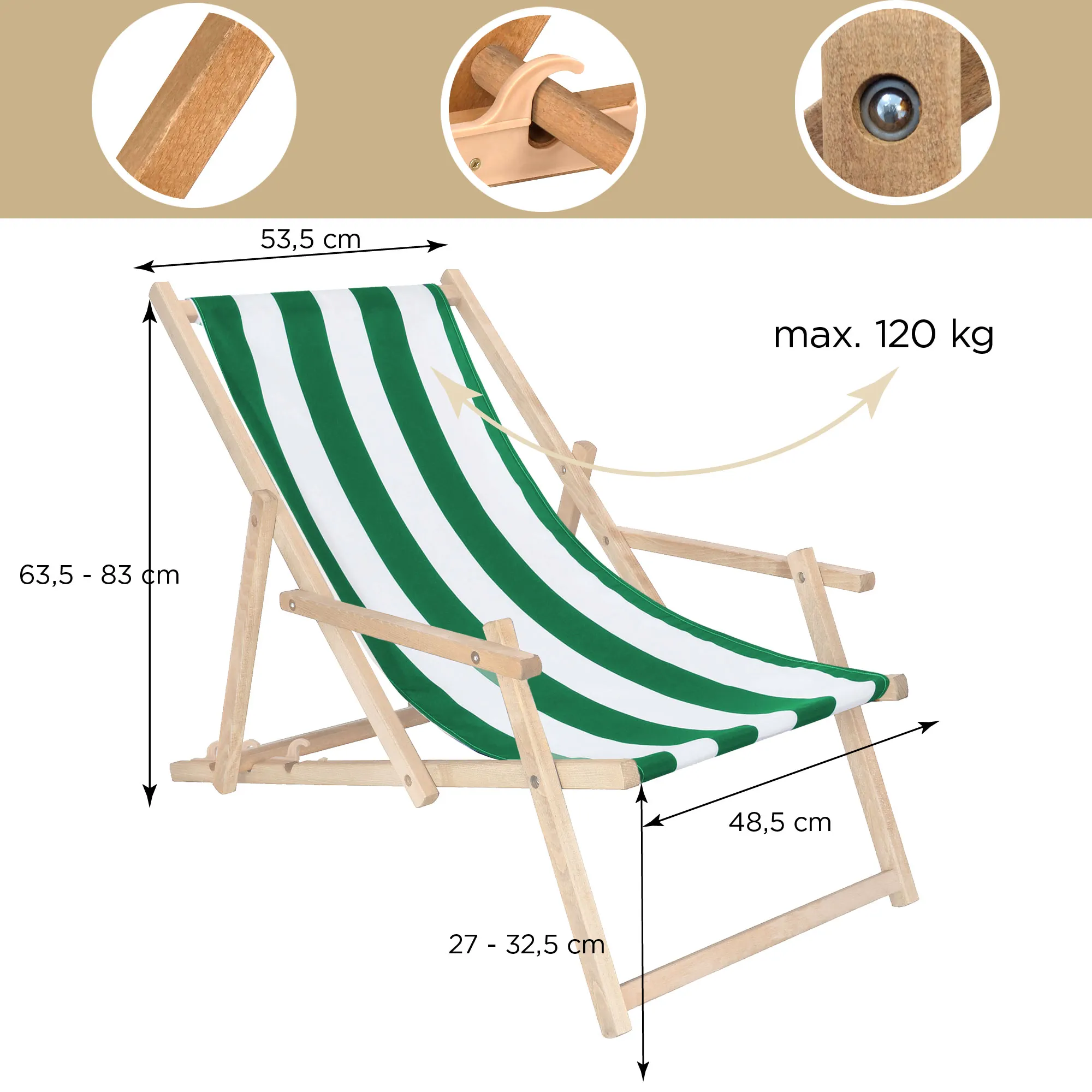 Liegestuhl aus Buchenholz mit Armlehnen