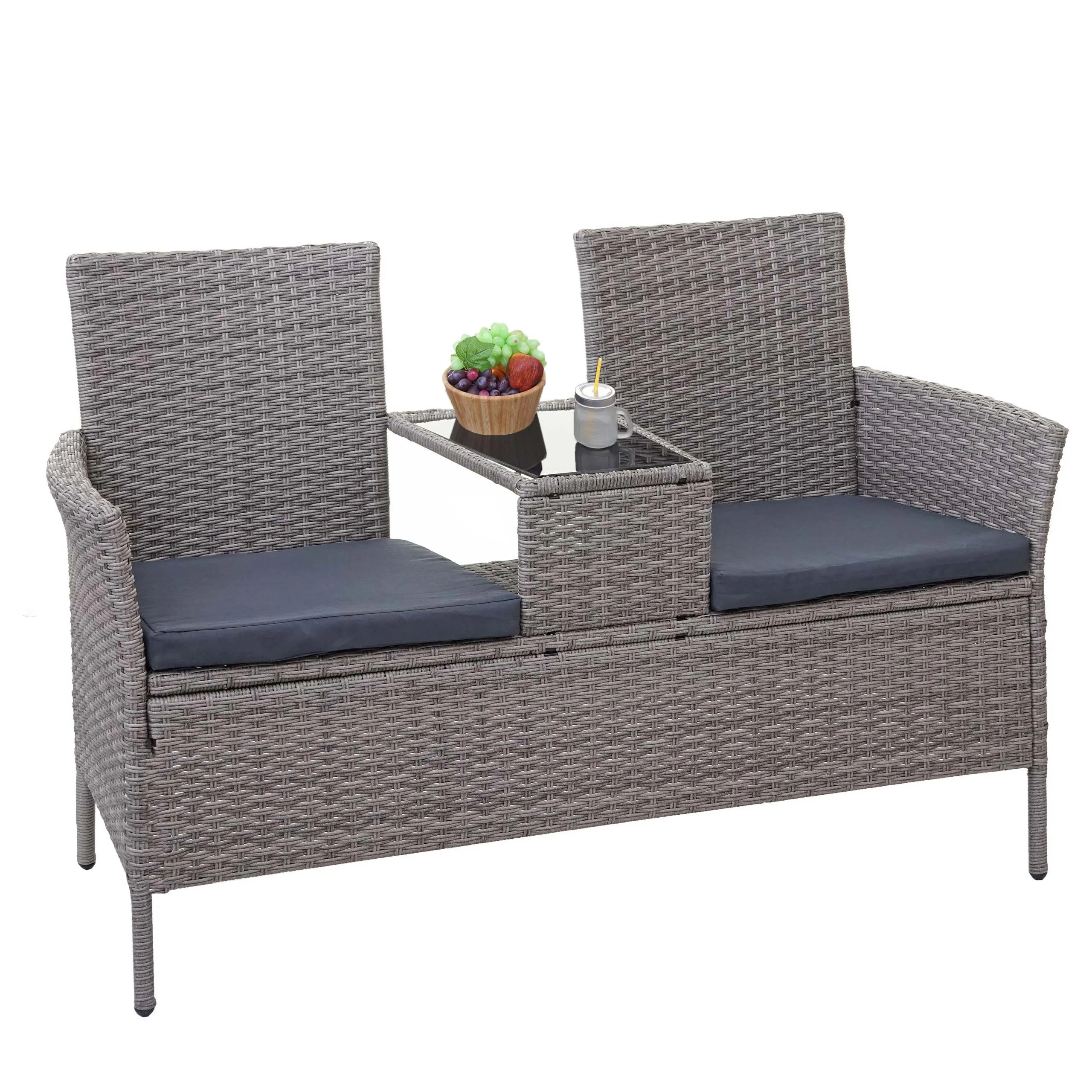 Poly-Rattan Sitzbank mit Tisch E24