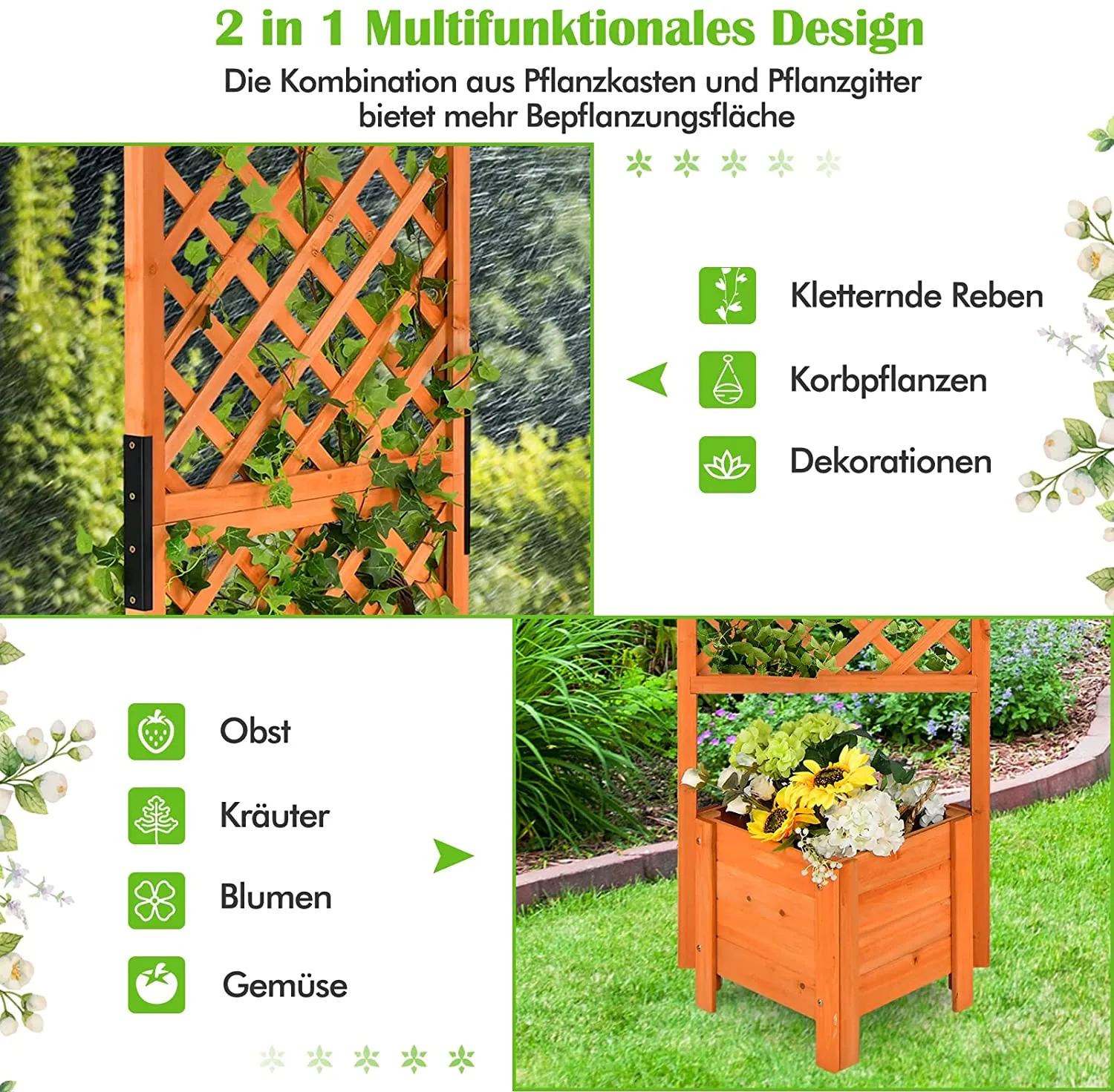 Blumenkasten mit Rankgitter