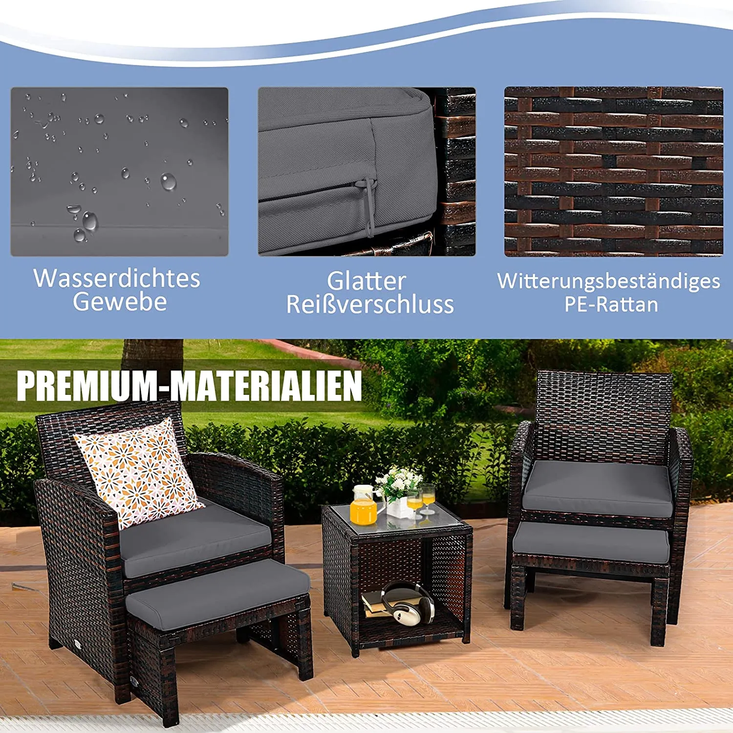 5er Set Rattan Set Gartenmöbel