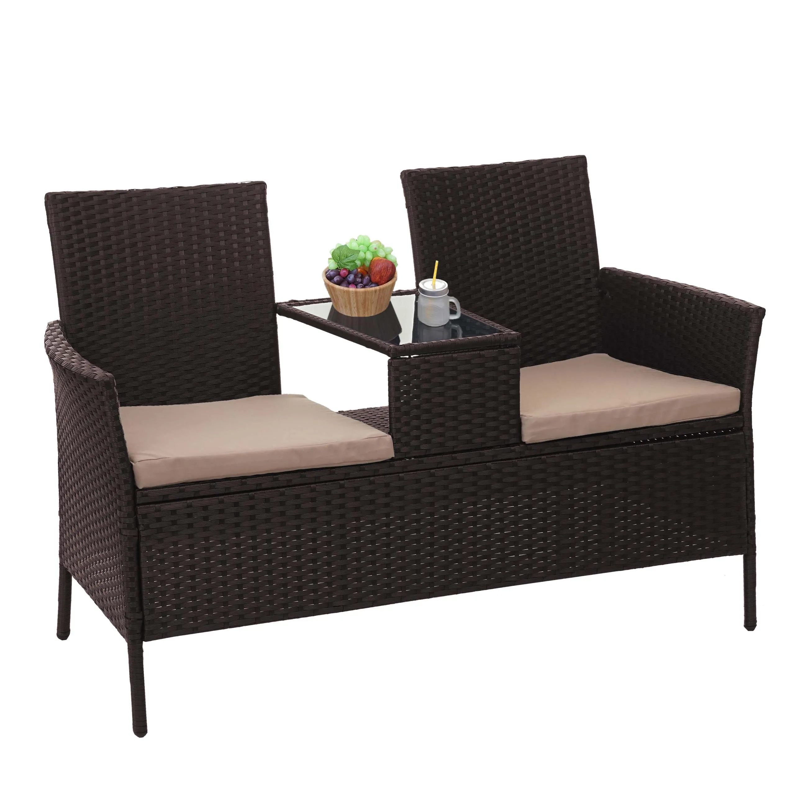 Poly-Rattan Sitzbank mit Tisch E24