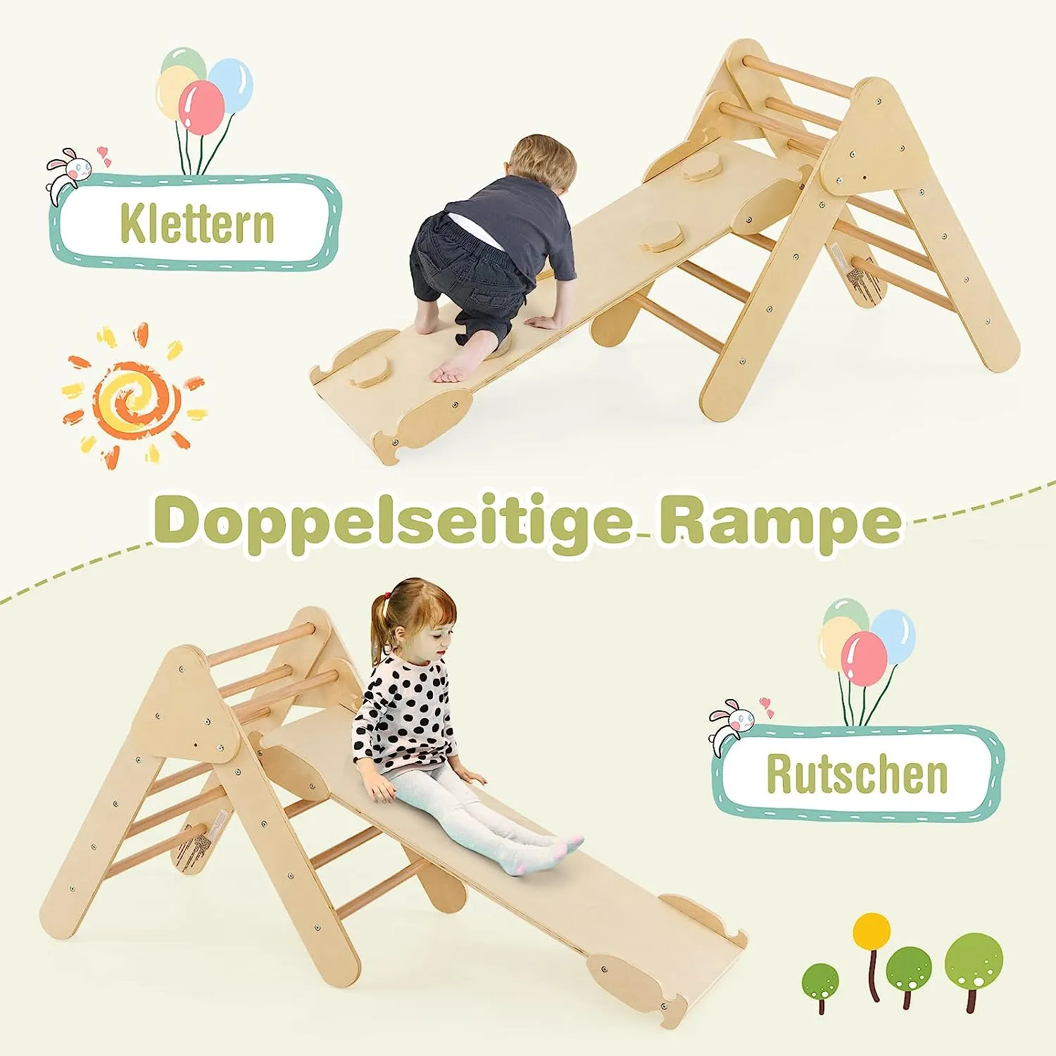 Klettergerüst mit doppelseitigen Rampe