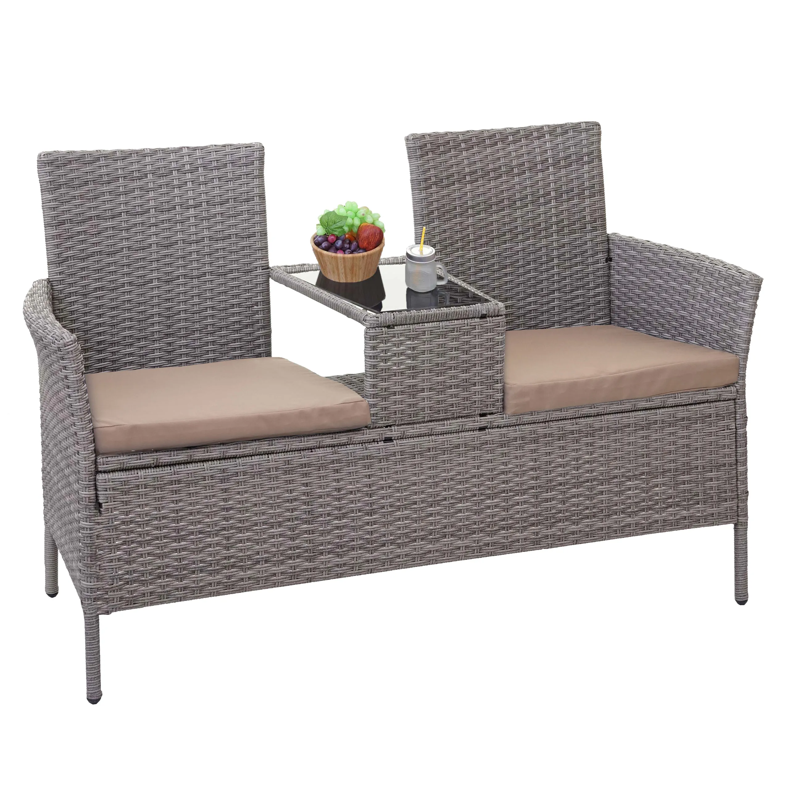 Poly-Rattan Sitzbank mit Tisch E24