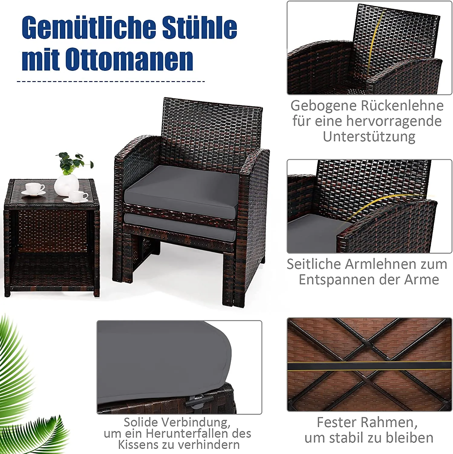 5er Set Rattan Set Gartenmöbel