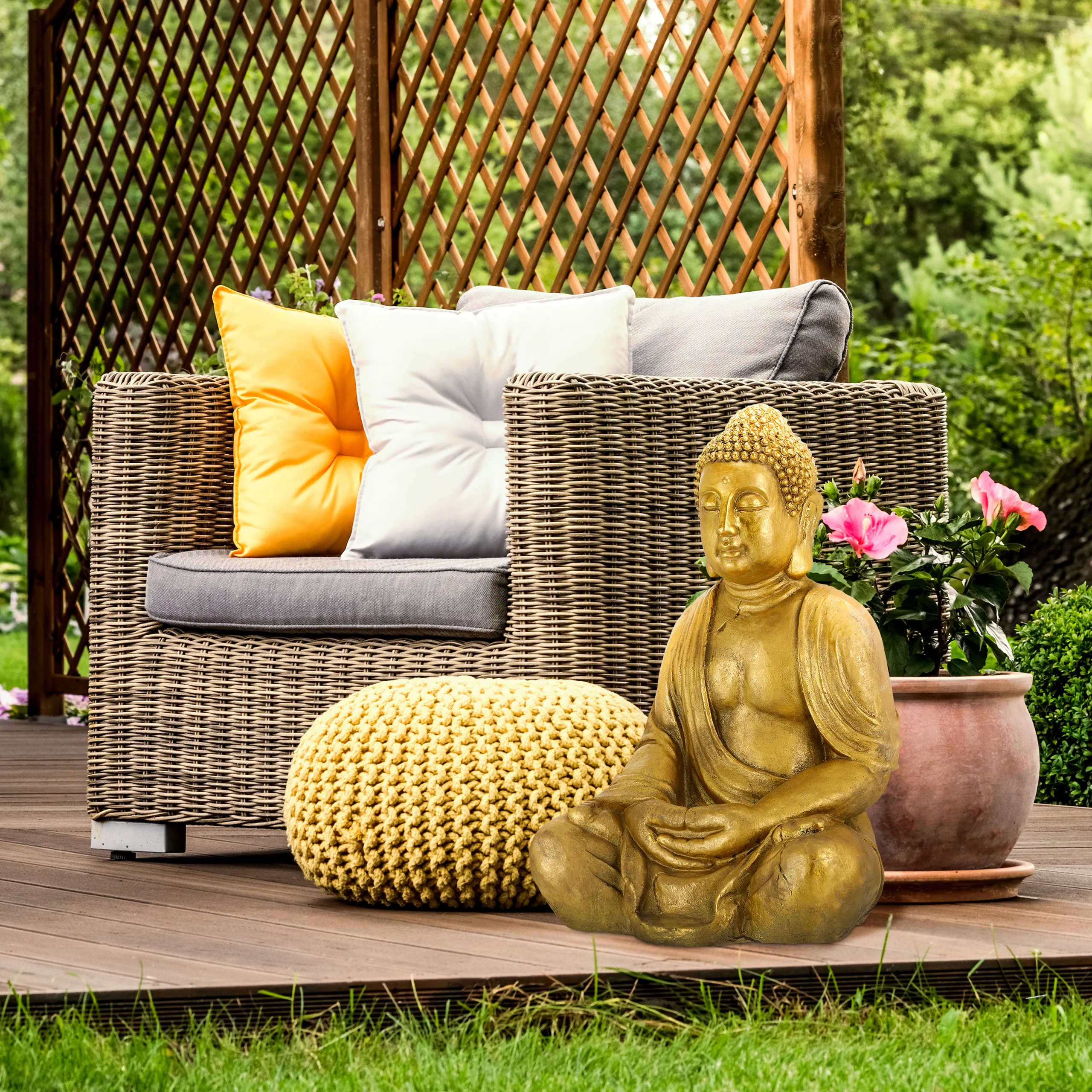 Große Buddha Figur Garten 70 cm