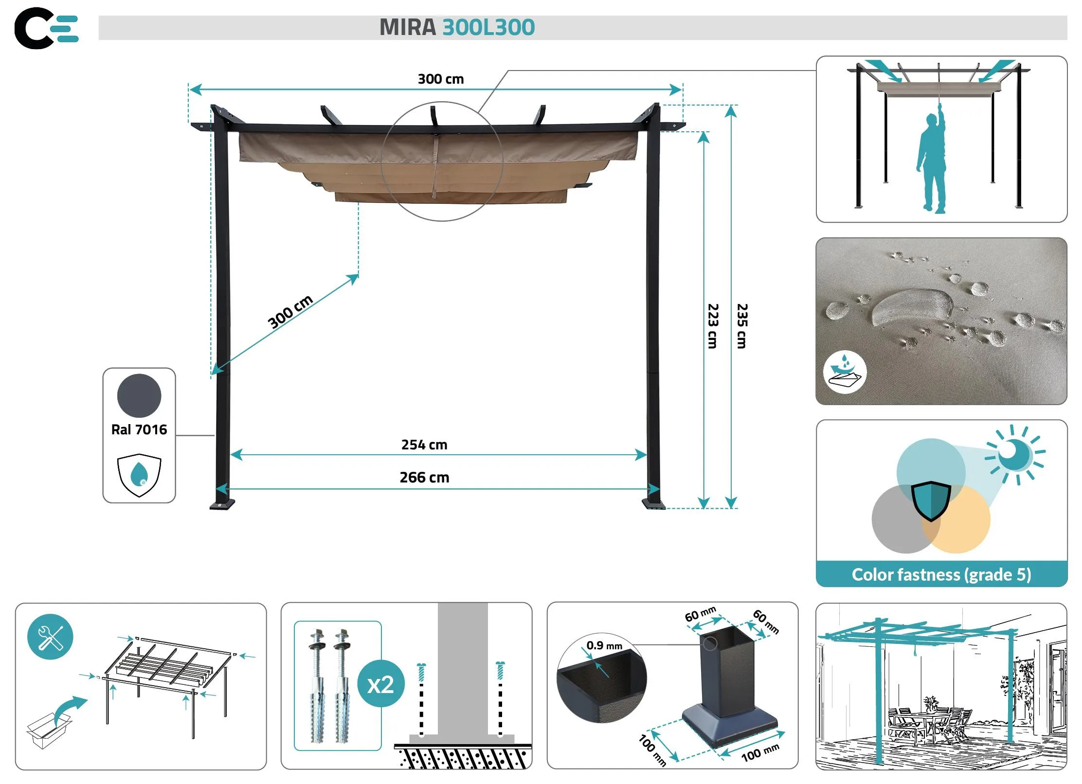 Pergola MIRA Wandmontage