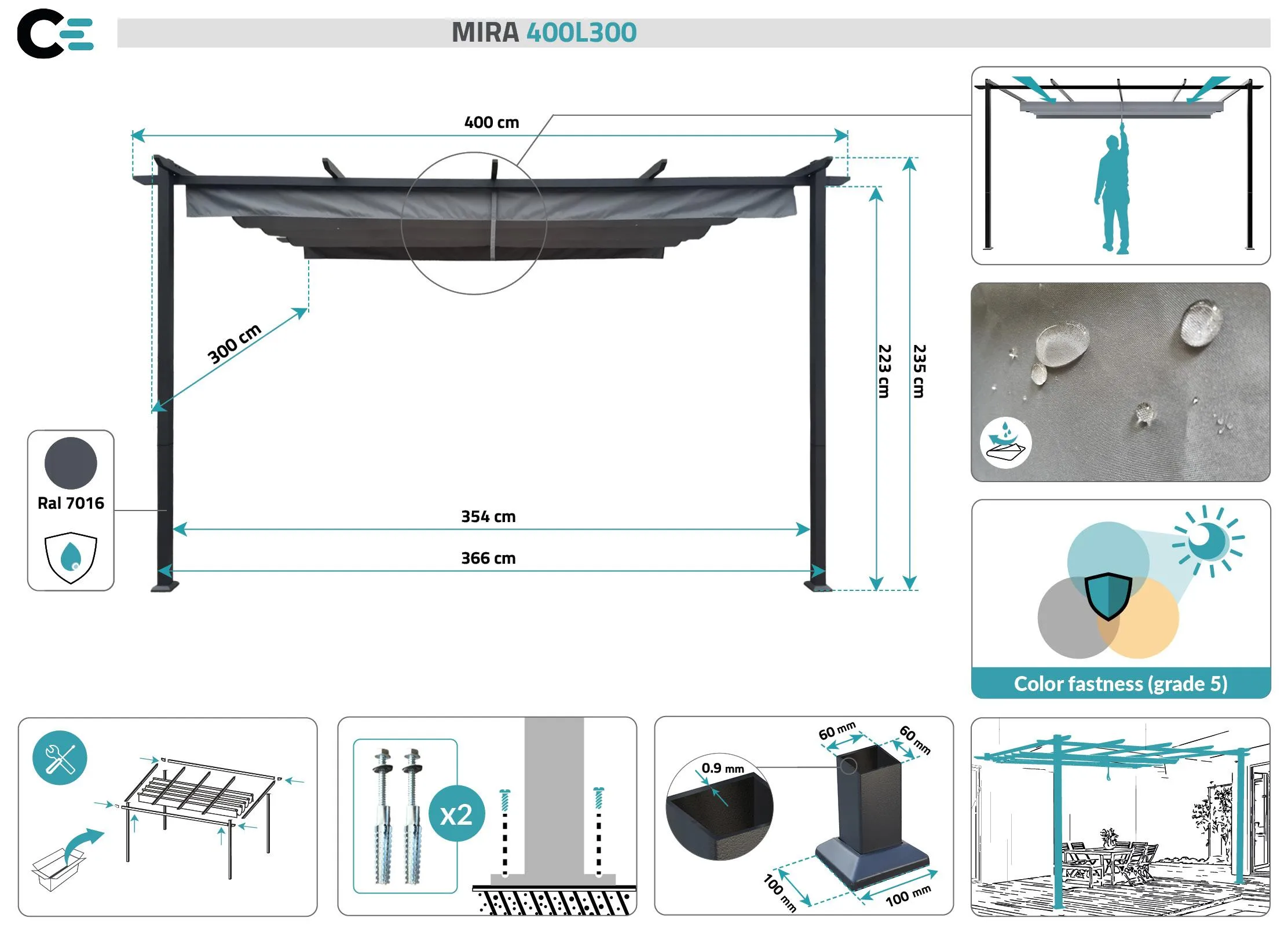 Pergola MIRA Wandmontage