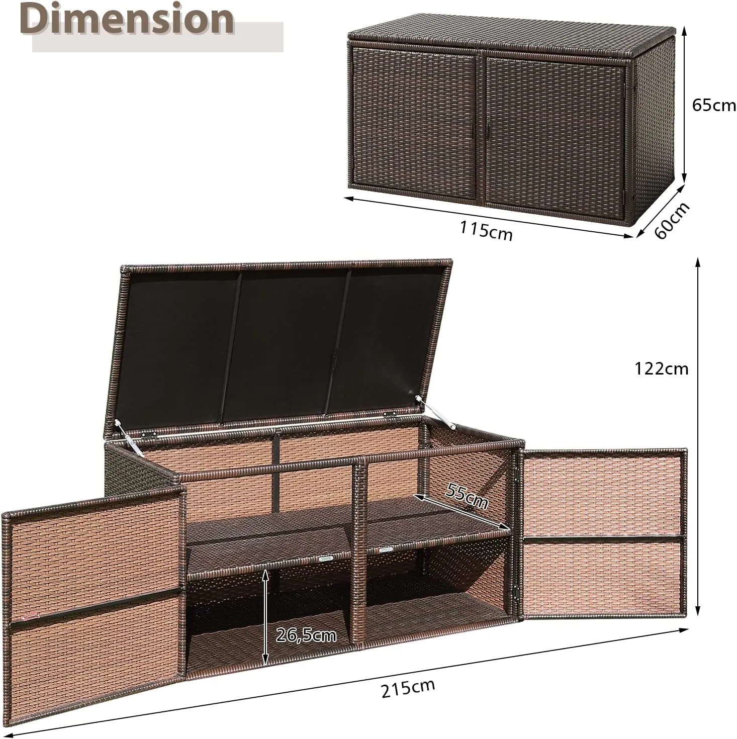 Auflagenbox Rattan 335L Stauraum